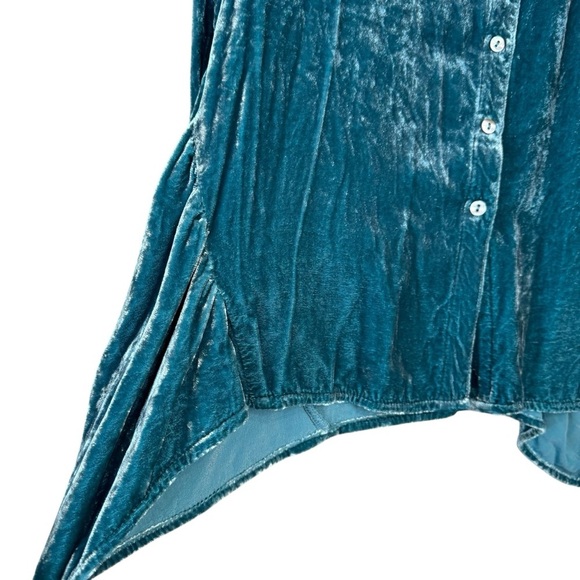 Sundance Teal Velvet Dream Button Down Ruffle Side Silk Blend Top Size PS - Picture 5 of 11